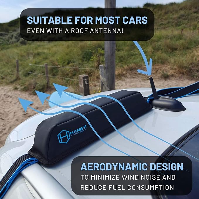 Hang 11 Surfboard Roof Rack - Soft Padded Surfboard Rack for Car, No-Scratch Buckles, Fits Most Vehicles Without Crossbars, Extra-Wide 1.5” Straps, Carries up to 6 Boards (Double / 6 Boards)