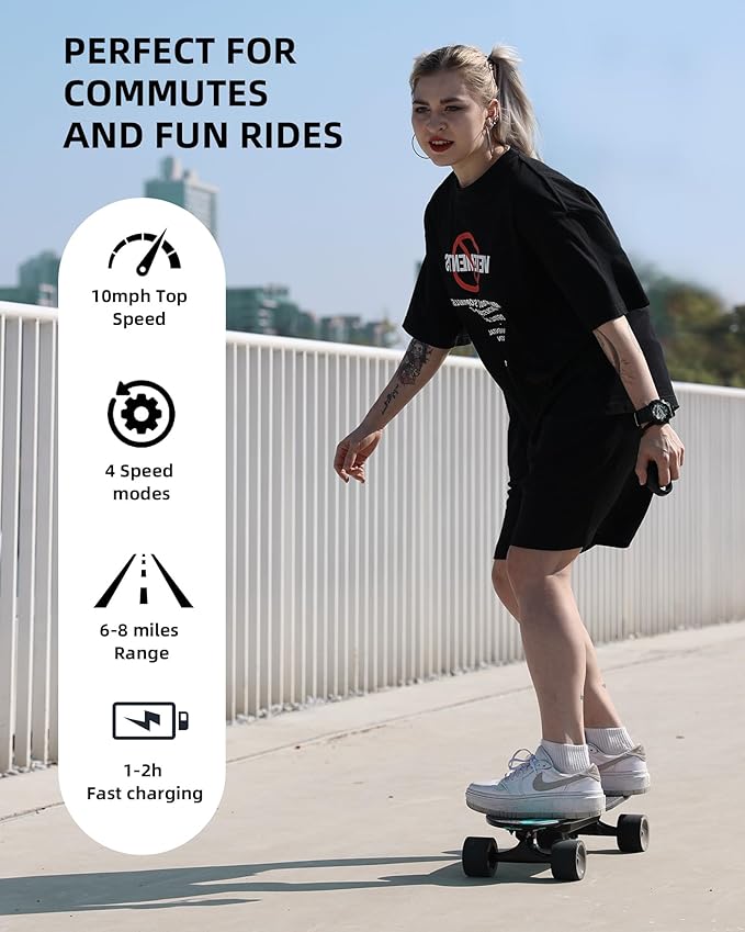 EBOSSOM Electric Skateboard with 350W Motor, 27" Eboard with Remote Control, 4 Modes Max 10Mph, 8 Layers Deck, Electric Skateboards for Beginners and Teens, ES6 SE