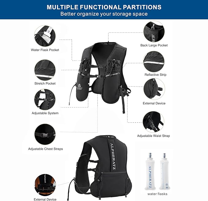 Alpheratz Running Vest for Runners, Hydration Compatible, Multiple Pockets, Adjustable - Long Distance & Marathon Running Vest