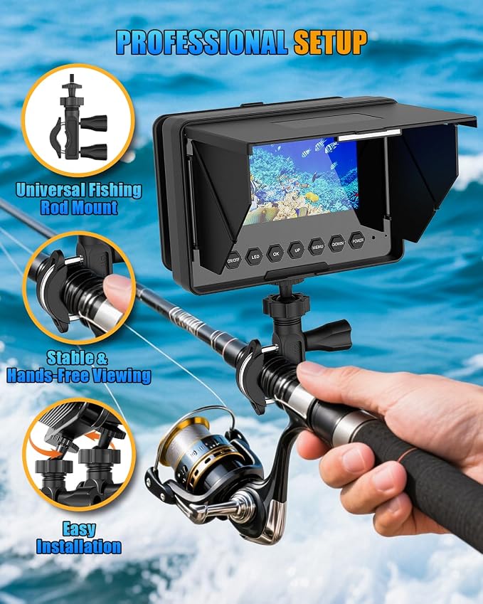 Underwater Fishing Camera, 4.3" HD 1200TVL Fish Finder Camera with 98ft Cable, 8500mAh Battery, 3X Zoom, 6 White & 6 IR LEDs for Ice Fishing, Sea & River, Portable Video Aquarium Camera(Easy to Use)