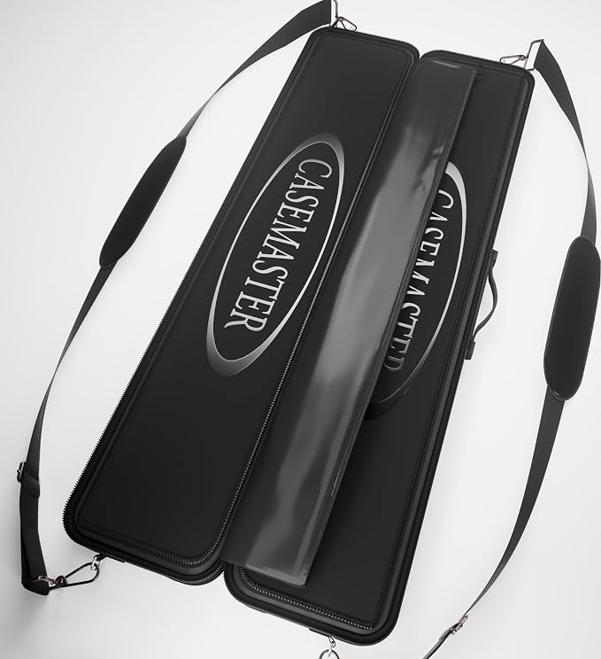 Casemaster Parallax 4x4 Billiard Cue Case, Holds 4 Butts and 4 Shafts, Foam-Padded Interior, 600D Oxford Fabric, Backpack Straps, Black