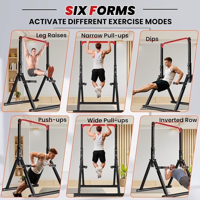 DOBESTS Power Tower Pull Up Bar Free Standing, Adjustable Foldable Pull Up Station, Home Gym Strength Training Equipment 700LBS