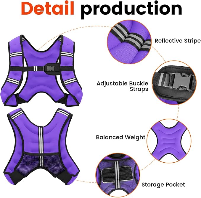 Poudee Weighted Vest, 6lb/8lb/10lb/12lb/16lb/20lb/25lb/30lb Weight Vest for Men Women, Body Weight Vests Adjustable with Reflective Stripe for Strength Training, Running, Workout, Jogging, Walking