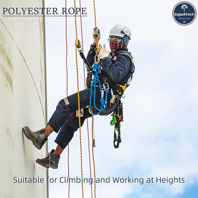 1/2 in x 150 ft Polyester Arborist Rigging Rope, Black Braided Tree Climbing Rope 48 Strands for Farm Work and Swinging