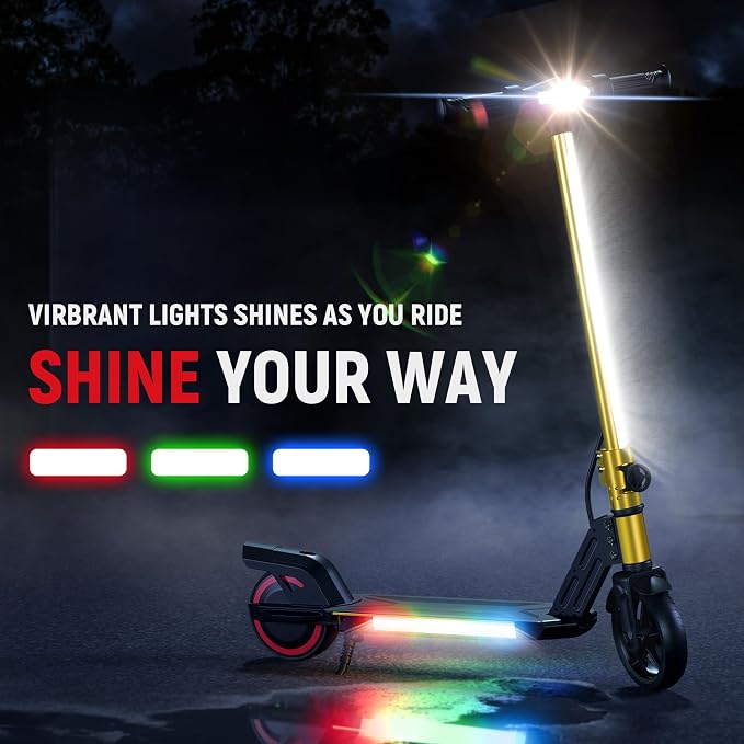 Foldable Electric Scooter for Kids, with Bright Front LED Lights,Shining Pedal, LED Display, Dual Brakes 150W Motor Kids Electric Scooter, UL2272 Certified
