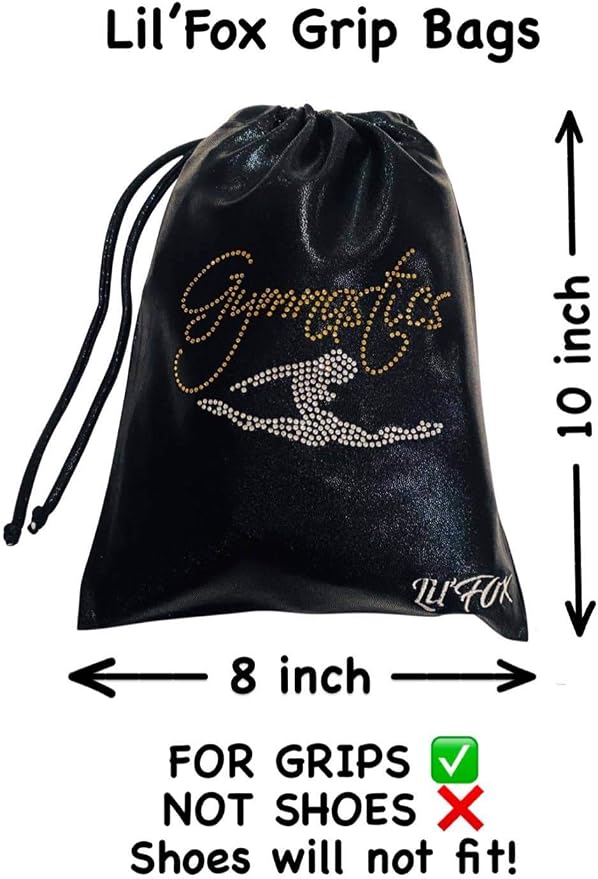 LIL'FOX 8"x10" Drawstring Gymnastics SMALL GRIP BAG 26x20cm - Lightweight Bag for Personal Equipment - Shiny Foil Rhinestones