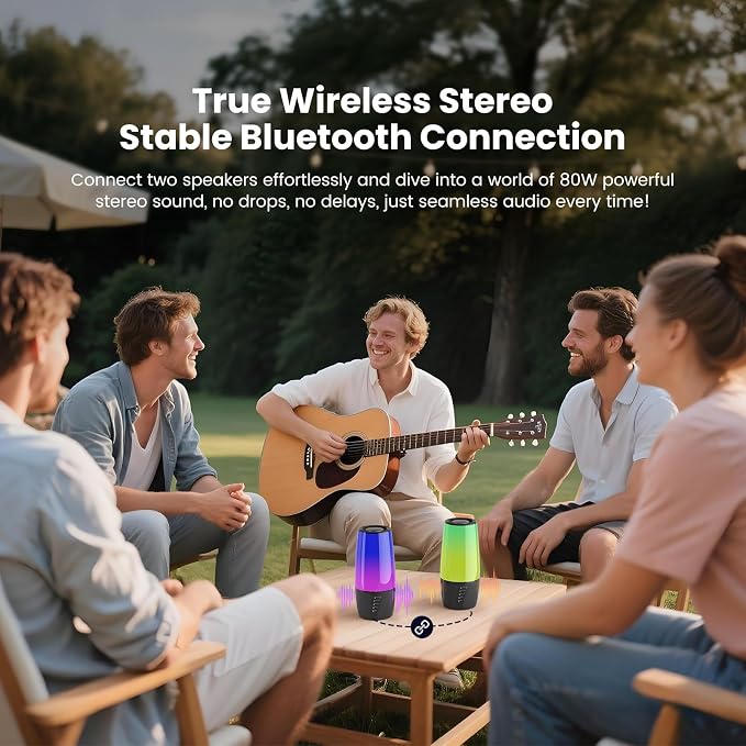 Bluetooth Speaker with Lights 40W 360° Stereo, Bluetooth 5.3 (100ft), IPX6 Waterproof, 9 Color LED, 12H Playtime (5600mAh) - Home/Outdoor/Party/Beach, Ideal Birthday (Colorful)