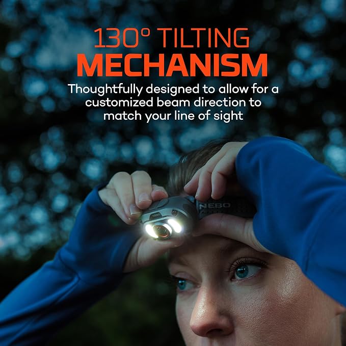 NEBO MYCRO 900+ Headlamp | 900 Lumen, 7 Light Modes, White & Red Light with Spot & Flood, USB-C Rechargeable, Water Resistant, Adjustable Strap, Cap Light Convertible, Ideal for Camping & Hiking