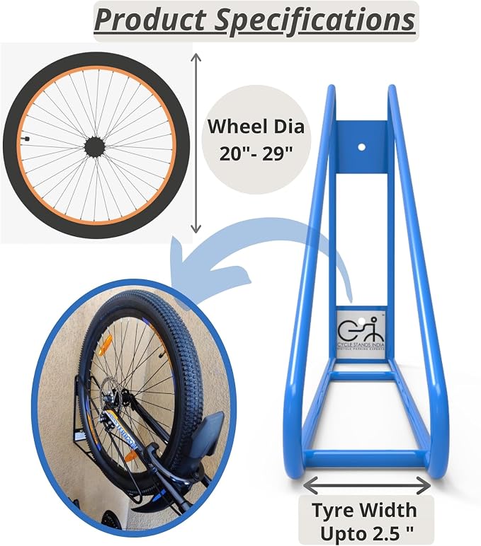 No Lift Vertical Bike Hanger Simple & Secure Space Saving Bike Wall Mount for Garage & Commercial Use Bicycle Holder for Mountain and Road Bikes - Blue, Pack of 2
