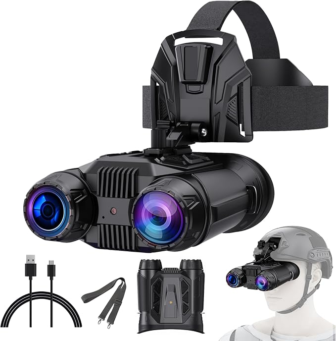 Head-Mounted Night Vision Goggles | Helmet-Compatible 4K 48MP Night Vision Binoculars with 16X Zoom, Built-in Compass/Altimeter & Barometer, App Video & Audio Recording, 3000mAh Rechargeable Battery