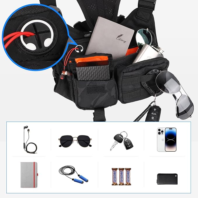 DEYACE Chest Bag For Men, Tactical Inspired Sports Utility Chest Pack, EDC Pouch Bag With Built-In Phone Holder for Workouts, Running, Cycling, Black