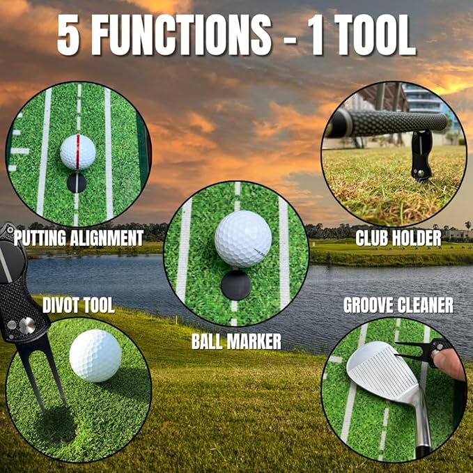 Golf Bag Accessories for Men – Golf Club Water Brush, 50 Golf Tees, Divot Tool & 12x20 Inch Towel - Golf Gifts for Men, Mens Golfing Gifts, Golf Essentials for Men, Golf Accessories Kit