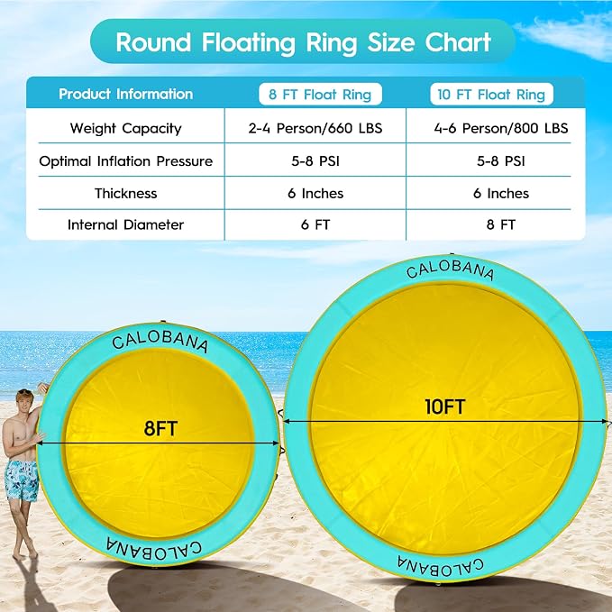 CALOBANA Round Floating Ring Inflatable Water Hammock Heavy Duty River Floats Lake Raft for Adults Tanning Pool Lounger Float Island Platform Pad Mat for Party