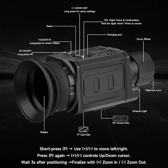 4K Ultra HD Night Vision Monocular, 100% Darkness, 800M Long Range, Portable Rechargeable Tactical IR Night Vision Tripod, Handheld for Hunting, Camping, Wildlife & Surveillance