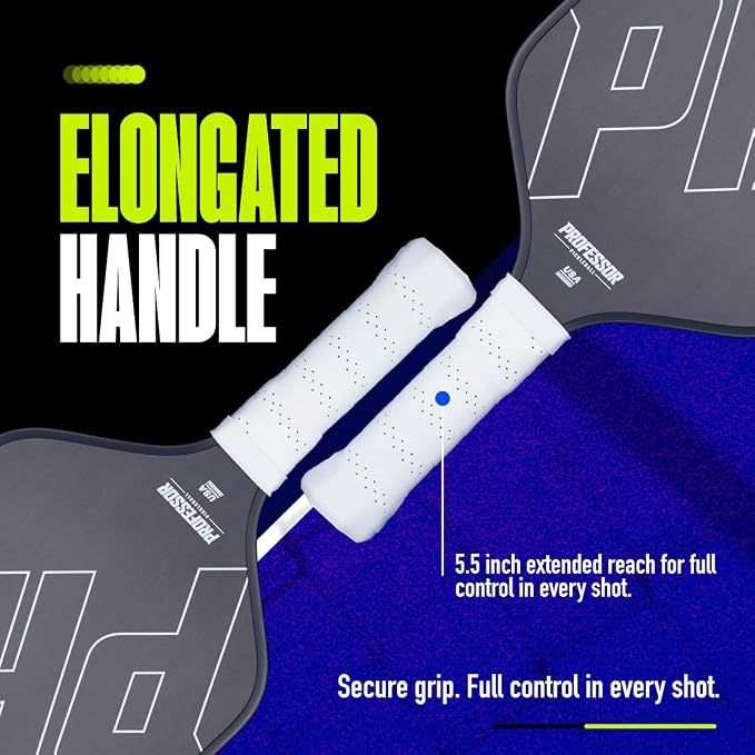 Professor PhD Raw Carbon Fiber Premium Pickleball Paddle Racket - USA Pickleball Approved - Honeycomb Core - Power & Control