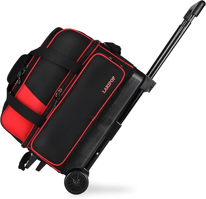 LARIPOP 2 Ball Bowling Roller Bag, Wheeled Bag with Shoe Compartment, Telescopic Handle & Padded Protection for Men Women