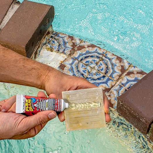 Flex Glue, Mini, Clear, 3-Pack, Super Strong, Transparent, Rubberized Waterproof Adhesive, Works Underwater, Use on Pools, Showers, Outdoors, Concrete, Brick, Pavers, Masonry, UV Resistant