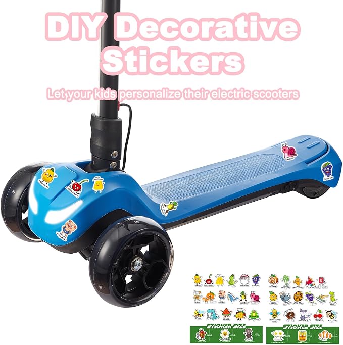 3 Wheel Electric Scooter for Kids Ages 3+, LCD Display, Colorful Lights, Reliable Thumb Throttle, 3 Adjustable Height, 5Mph Safe Speed and Long Range, Foldable Kids Electric Scooter
