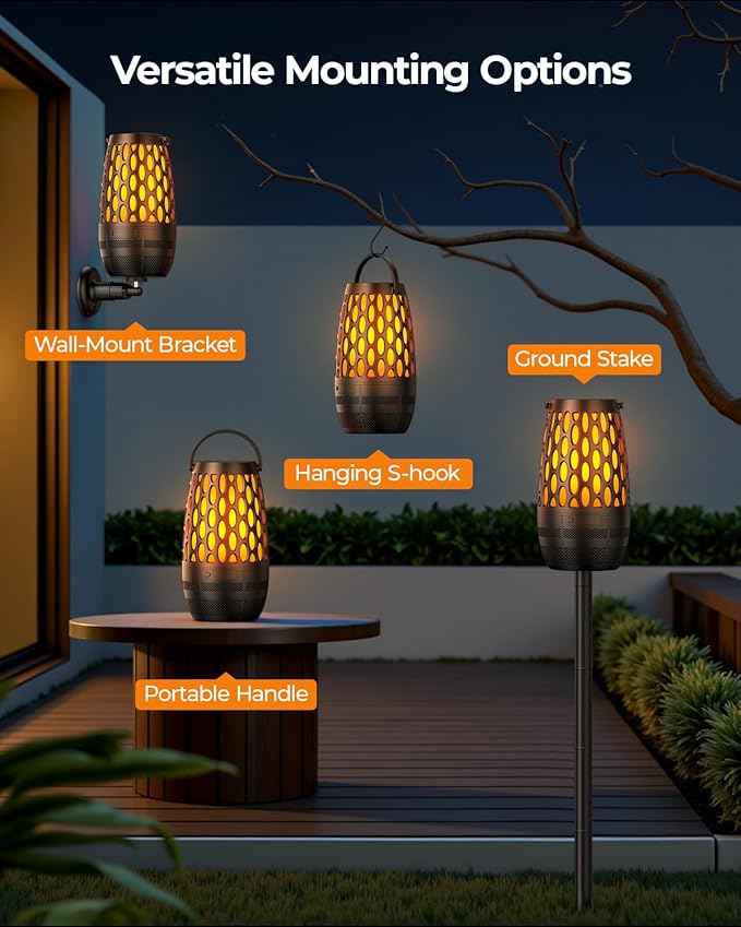 Outdoor Speakers Bluetooth Waterproof IPX6 with Flame Lights, Gadget Gifts for Men/Dad, Hd Stereo Sound, BT 5.3 Multi-Sync to 100 Speakers, Portable Wireless Speaker for Patio Cafe Decor Party