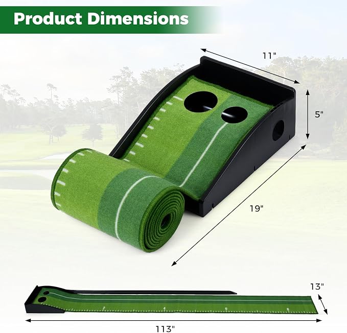Tangkula Putting Green Indoor Golf Putting Mat with Auto Ball Return, 3 Putting Practice Balls, Alignment Markings, Non-Slip Base, Golf Training Aid for Home, Office & Outdoors