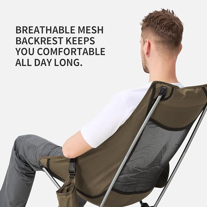 Camping Chair, Lightweight Backpacking Hiking Chair, Compact Portable 220 lbs Capacity, Comfortable Widened Seat Folding Chair (Brown)