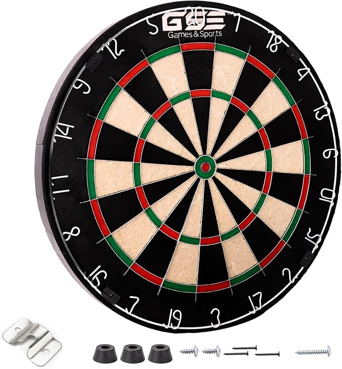 GSE Games & Sports Expert 18" Regulation Size Steel Tip Dartboard Game Set. Excellent Bristle/Sisal, Paper Baseball, Bullseye, Dart Board Game Set (Several Styles Available)