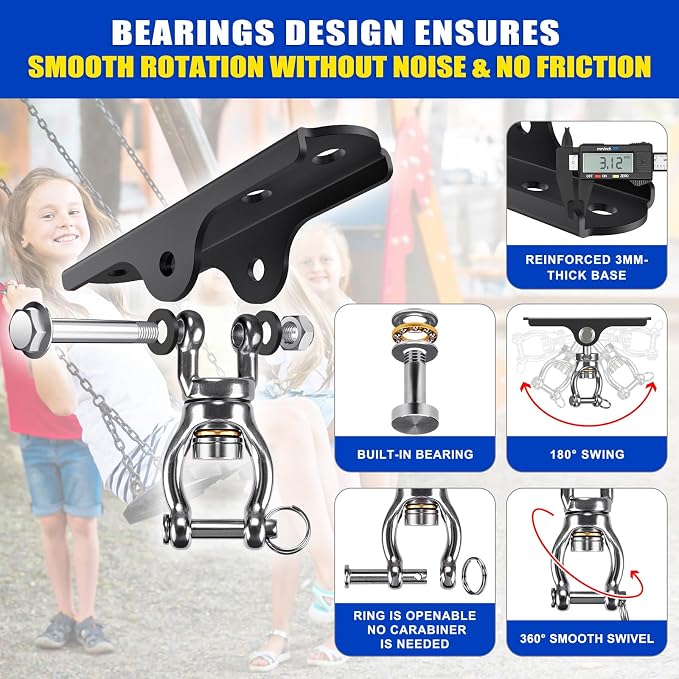 Dolibest Heavy Duty Swing Hanger with Bearing, Ceiling Mount Swing Hook,One-Piece Design Base, Swing Set Hardware for Punching Bag, Boxing, Hammock Chair, Yoga Swing, Porch Swing (360° +180° Rotation)
