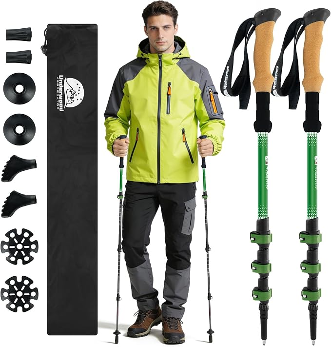 Carbon Fiber Trekking Poles Lightweight - Collapsible Hiking Poles with Cork Grip & Quick-Lock System, 2 PCS Adjustable Backpacking & Mountaineering Walking Hiking Sticks for Men, Women, Seniors