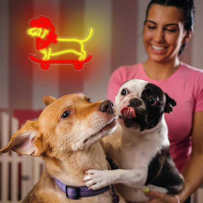 Skateboard Dachshund Neon Sign for Wall Decor Dog Neon Light for Man Cave | Dimmable Neon,Birthday Cartoon Gifts,5V USB Powered,Skateboard Club,Bar,Shop Decor, Teen Boys Bedroom Wall Art,13.8*11.4in