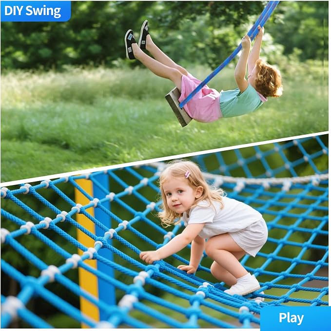 100Ft 1/2 Inch Heavy Duty Climbing Rope - for Tree Swing, Pulling, Outdoor & Gym Use (Blue)