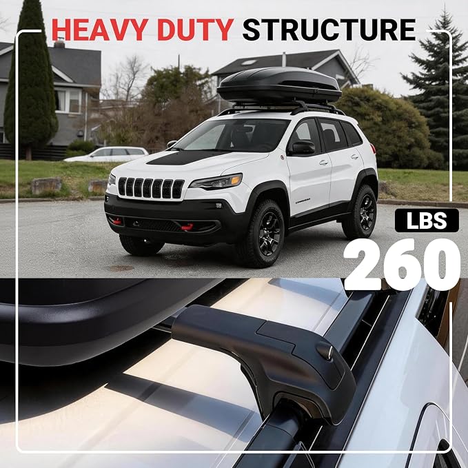Roof Rack Cross Bars Fit for 2014-2023 Jeep Cherokee, 260lbs Heavy Duty Lockable Aluminum Roof Rails, Wide-Grip Crossbars for Cargo, Kayak, Luggage - No Drilling