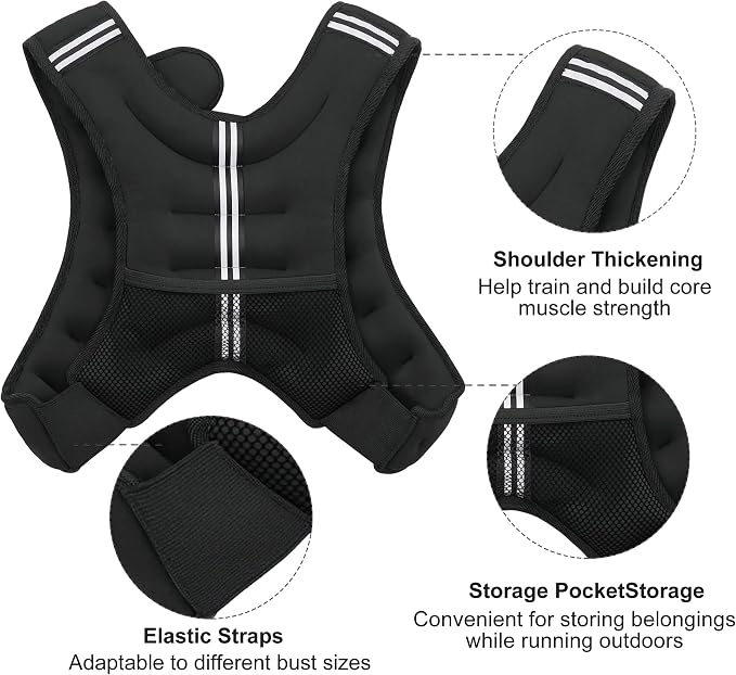 ZUETK Weighted Vest, 6lb/8lb/12lb/16lb/20lb/25lb/30lb Weight Vest with Reflective Stripe, Weighted Vest for Men Women Workout Equipment for Strength Training, Running, Jogging, Fitness, Weight Loss