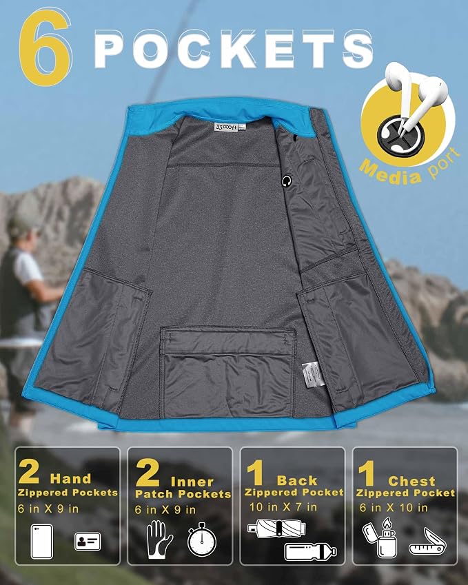 33,000ft Men's Windproof Lightweight Golf Vest Outerwear with Pockets, Softshell Sleeveless Jacket for Running Hiking Sports