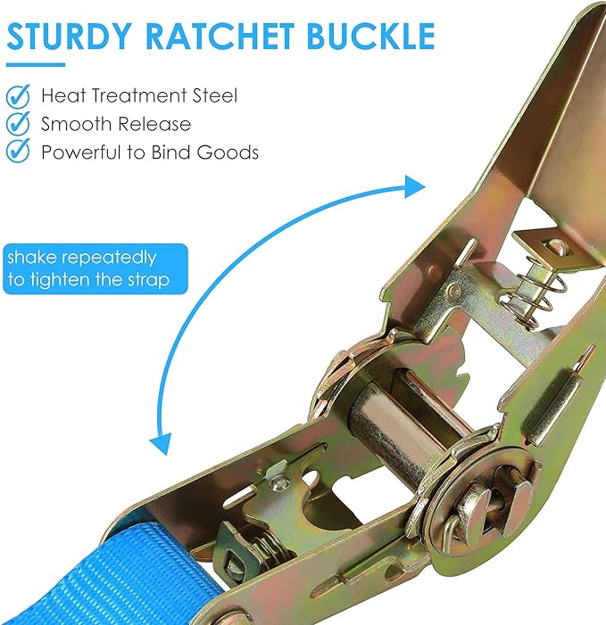 TLGREEN 10 Pcs 1" x 20' Ratchet Staps, Luggage Tie Down Straps, No Hook, Ratchet Strap Heavy Duty,1760 Break Strength Endless Ratchet Straps, Tie-Down Straps for Motorcycles, Trailer, Kayak, Blue