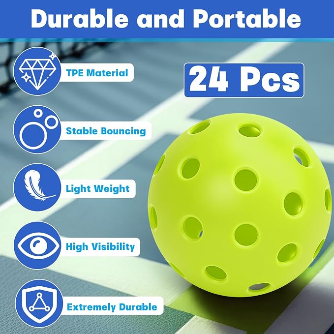 SAYAYA 24/50 Pack Outdoor Pickleball Balls Premium High Visibility Pickleballs Stable Flight & Consistent Bounce 40 Holes Pickle Balls with Mesh Bag for Beginners, Tournaments, Family & Outdoor Play