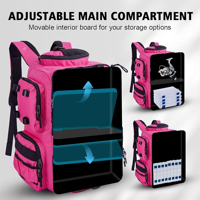 Goture Fishing Backpack,900D Water-Resistant Tackle Backpack with Rod Holders,45L Large Fishing Bag Storage Gear Tackle Bag with Rain Cover,Bottle Holder for Travel Camping Hiking(Without Tackle Box)