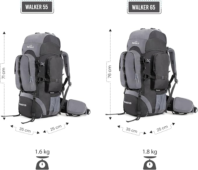 Tripole Walker 65 Litres Rucksack | Internal Frame With Metal Rod | Rain Cover | Bottom Opening | Laptop Section