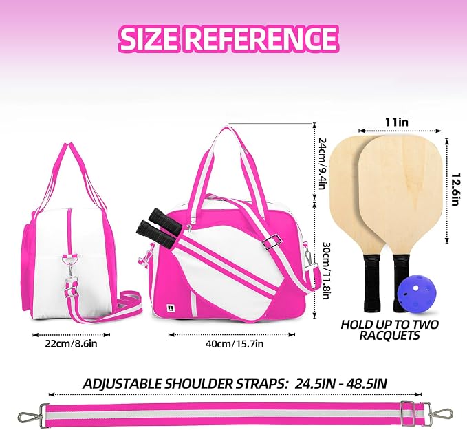 ROYALFAIR Pickleball Tote Bag for Women Men Large Capacity with Paddle Cover Pocket Internal Shoe Pocket and Adjustable Shoulder strap