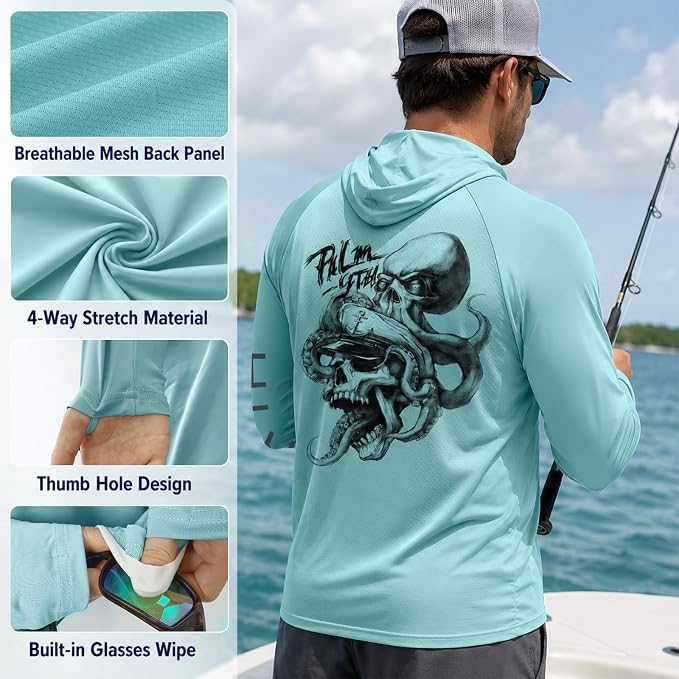 Palmyth Men's Fishing Hoodie Shirt UPF 50+ Quick-Dry Breathable Long Sleeve | Long Sleeve Fishing Shirt, UPF 50+ Sun Protection, Quick-Dry Fabric, Breathable Mesh Back, Built-in Face Mask, 4-way Stretch