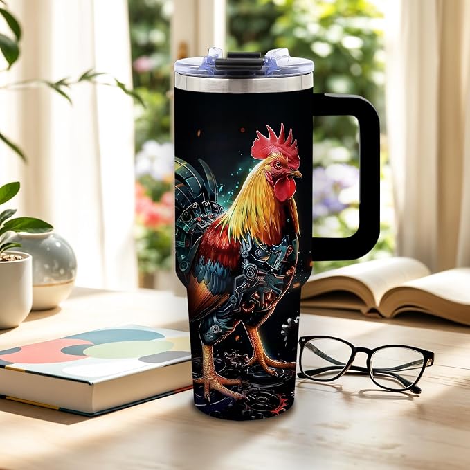 DUUV Mechanical Rooster Tumbler 40oz, Insulated Chicken Gifts for Men | Cyber Rooster Tumbler Leakproof, Robot Chicken Water Bottle for Gym, Fathers Day Birthday Gifts for Chicken Owners, 1 Pack