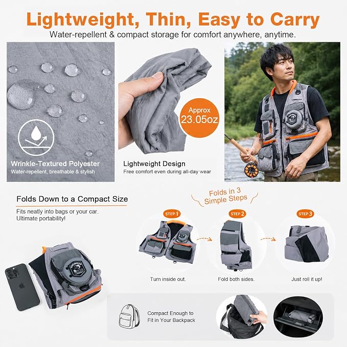 Goture Fishing Vest,Lightweight Breathable Nylon Fly Fishing Vest for Men and Women,20 Pockets Vests for Outdoor Activities