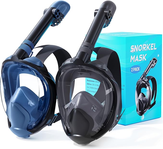 Full Face Snorkel Mask for Adults, 180° Panoramic Anti-Fog Snorkeling Gear with Dry Top System & Camera Mount, Foldable Anti-Leak Design for Travel, Swimming & Ocean Snorkeling