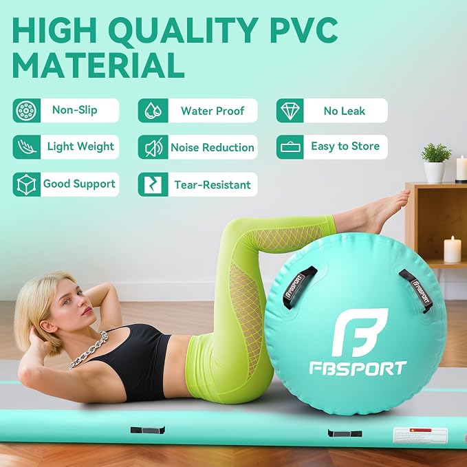 FBSPORT Air Roller Gymnastics Barrel, Inflatable Gymnastics Air Roller Inflatable Air Gymnastics Mat for Yoga Cheerleading Training Home Outdoor Indoor Use