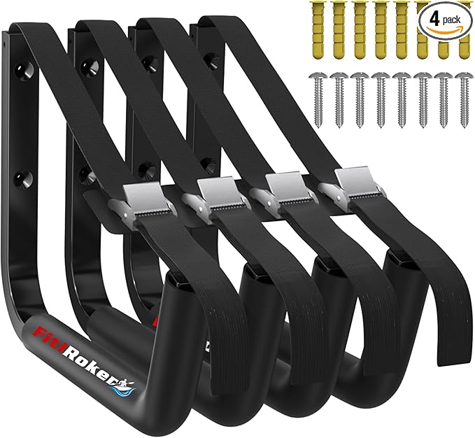Kayak Storage Rack – 100LB Heavy Duty Kayak Wall Mount with Foam Padding & Straps | Kayak Rack for Garage, Wall Mounted Storage Hooks for Canoes, Paddle Boards, Ladders, Bikes (Square Tube)