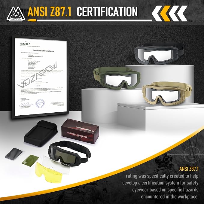 Airsoft Goggles Anti Fog with ANSI Z87.1 Certified, Safety Goggles Impact Resistant, Tactical Shooting Glasses