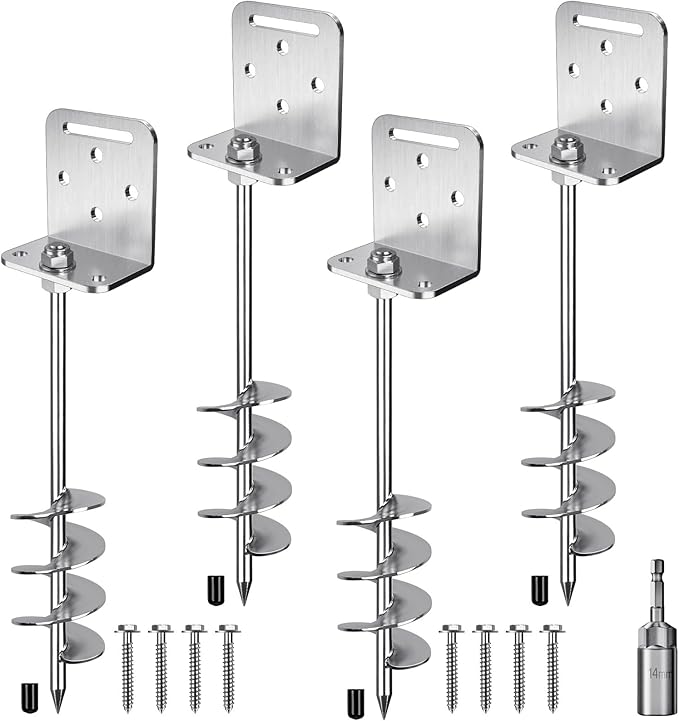 Insaga 18''/24''/30'' Ground Anchors Screw in Earth Anchor Solid Steel with L Bracket for Trampoline Mobile Home Swing Set Shed Carport Tent Stakes, Wider Helix Blade & Chrome Plated Finish, 2/4/6Pcs
