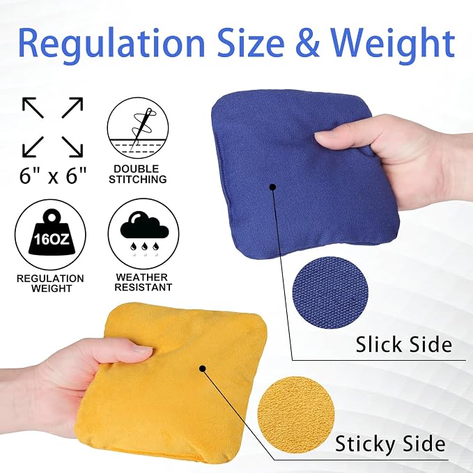EunHo Regulation Cornhole Bags Set of 8 - Dual Sided Slick and Stick Cornhole Bean Bags for Tossing Game Professional All Weather Pro Corn Hole Bags with Tote Bag