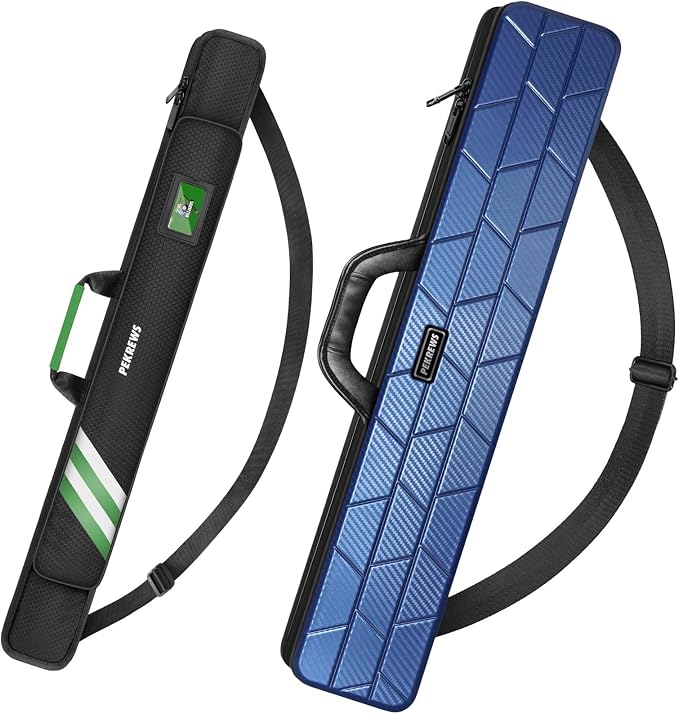 PEKREWS 1x1 Soft Cue Bag Green & 4x4 Hard Pool Cue Case Blue Set
