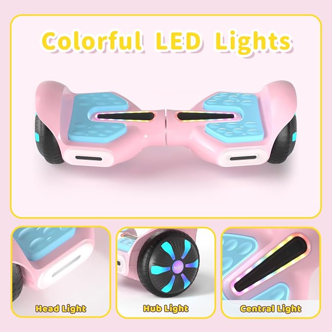 SIMATE 6.5" Scooter, Bluetooth Music Speaker and LED Light, Top 8.5mph & 8.5 Miles Range Power by Dual 250W Motor, Gifts for Kids Adults Boys, for All Ages