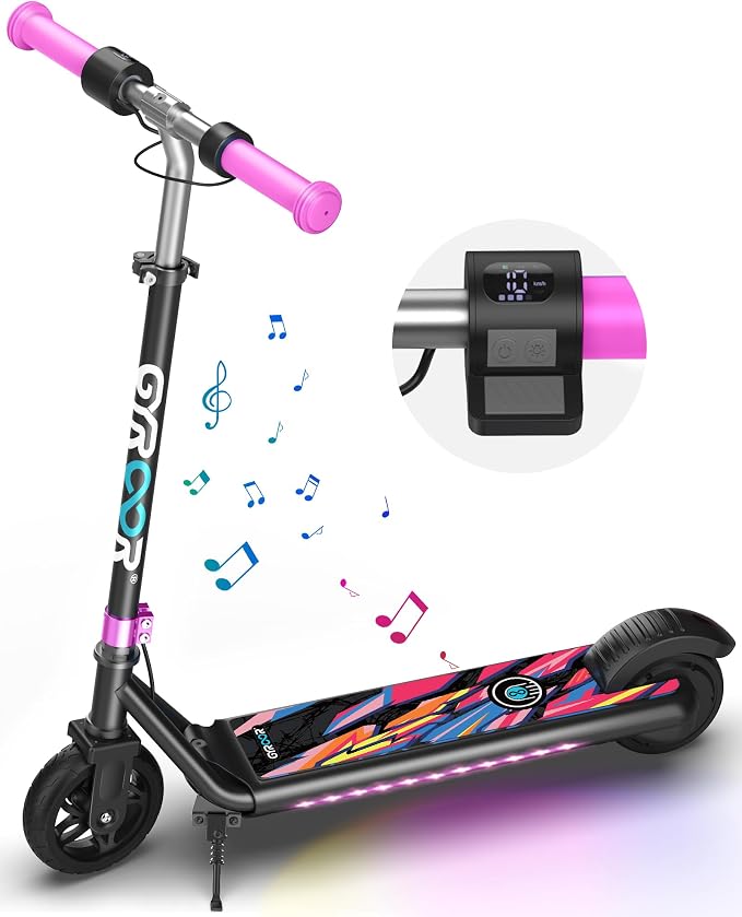 Gyroor H30 Max Electric Scooter for Kids Ages 6-12, 150W Powerful Motor, Bluetooth Music, Dual Brake System, Adjustable Height and Speed, Best Gifts for Kids